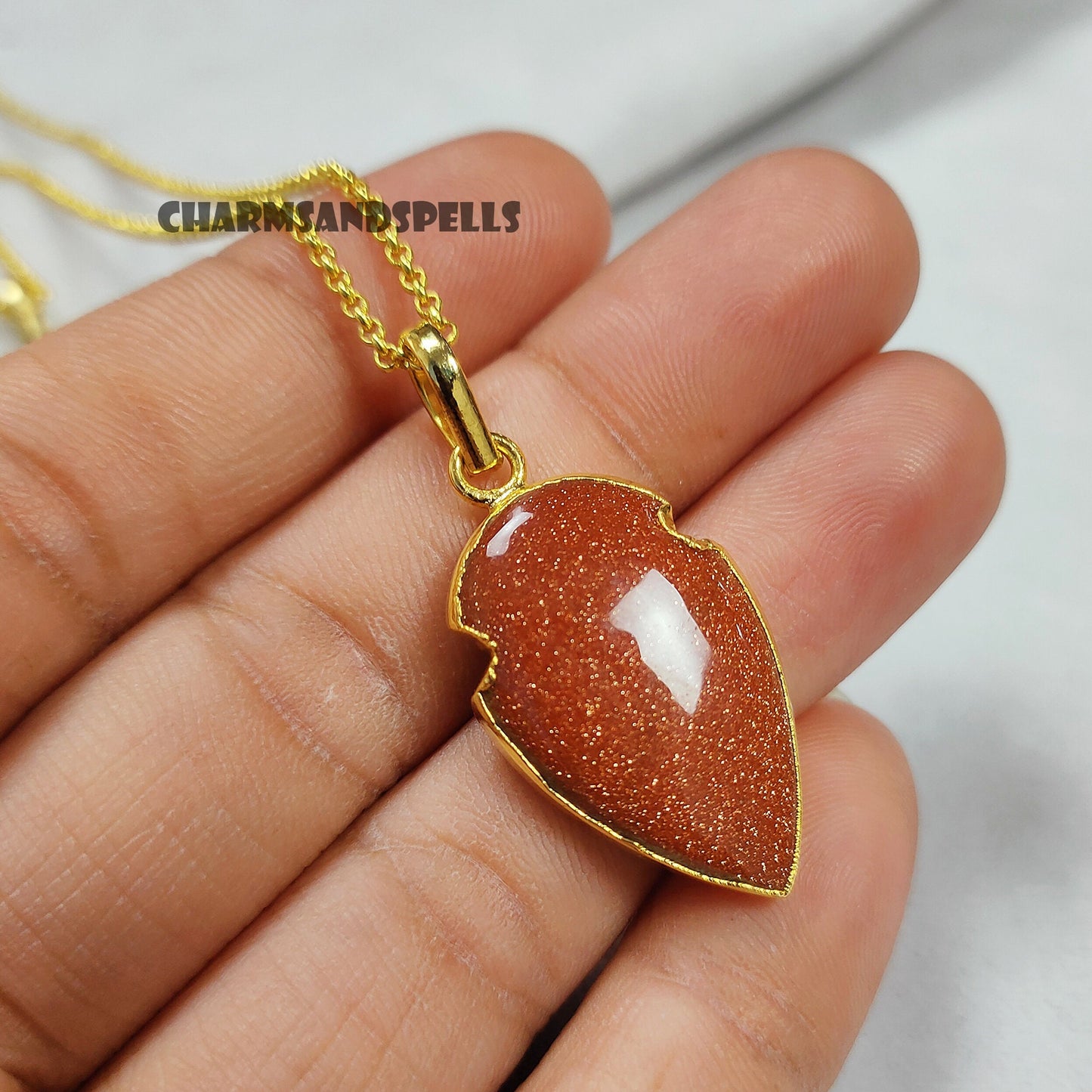 Golden Sandstone Arrowhead Pendant | Natural Gemstone Necklace | Gift Jewelry