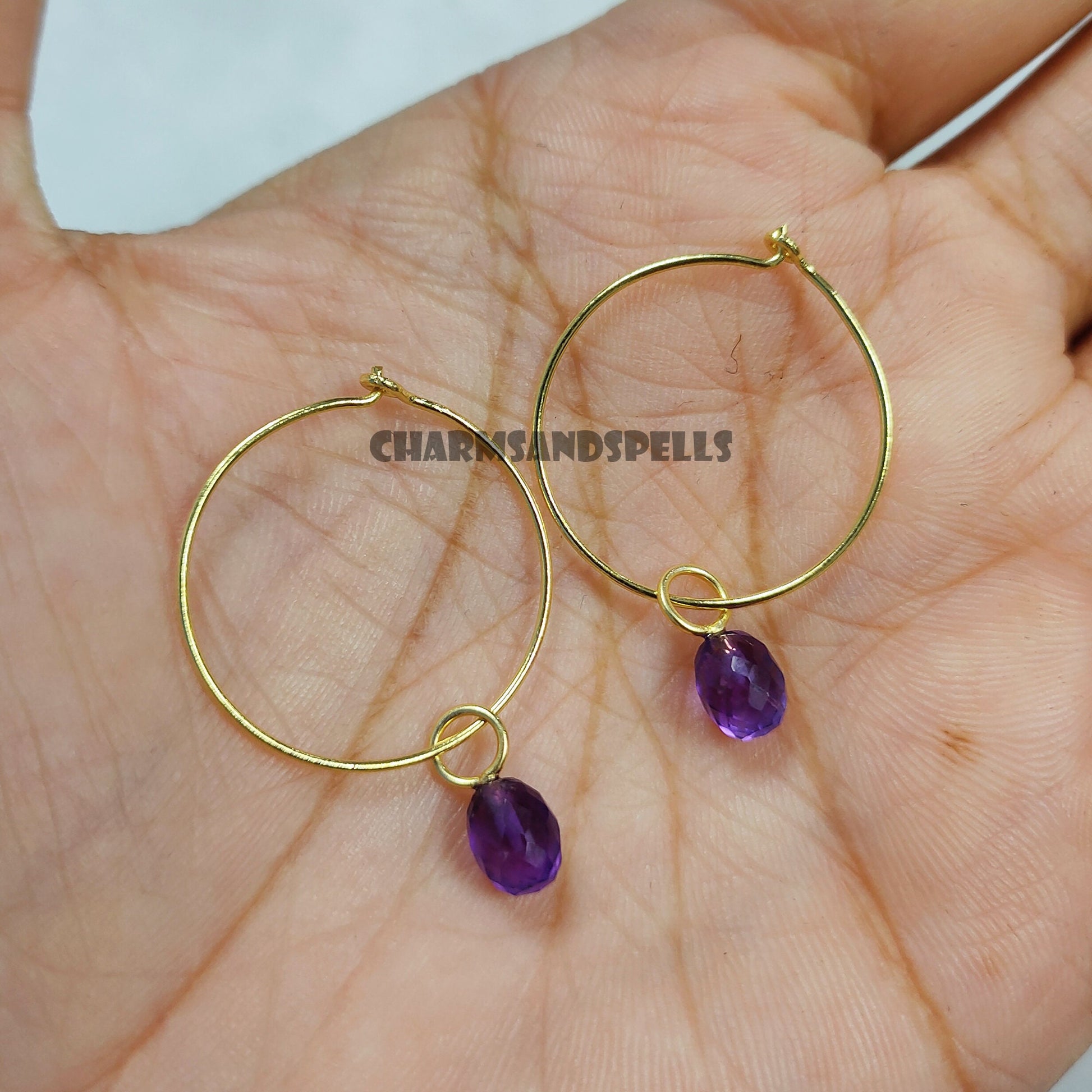 Dainty Amethyst Hoop Earrings