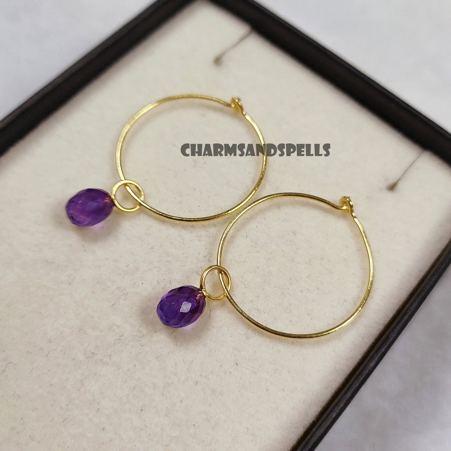 Dainty Amethyst Hoop Earrings