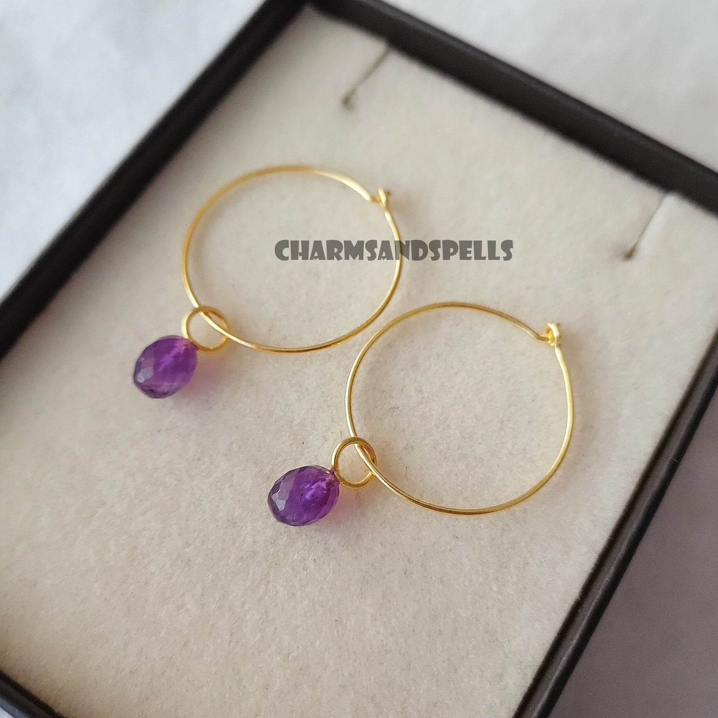 Dainty Amethyst Hoop Earrings
