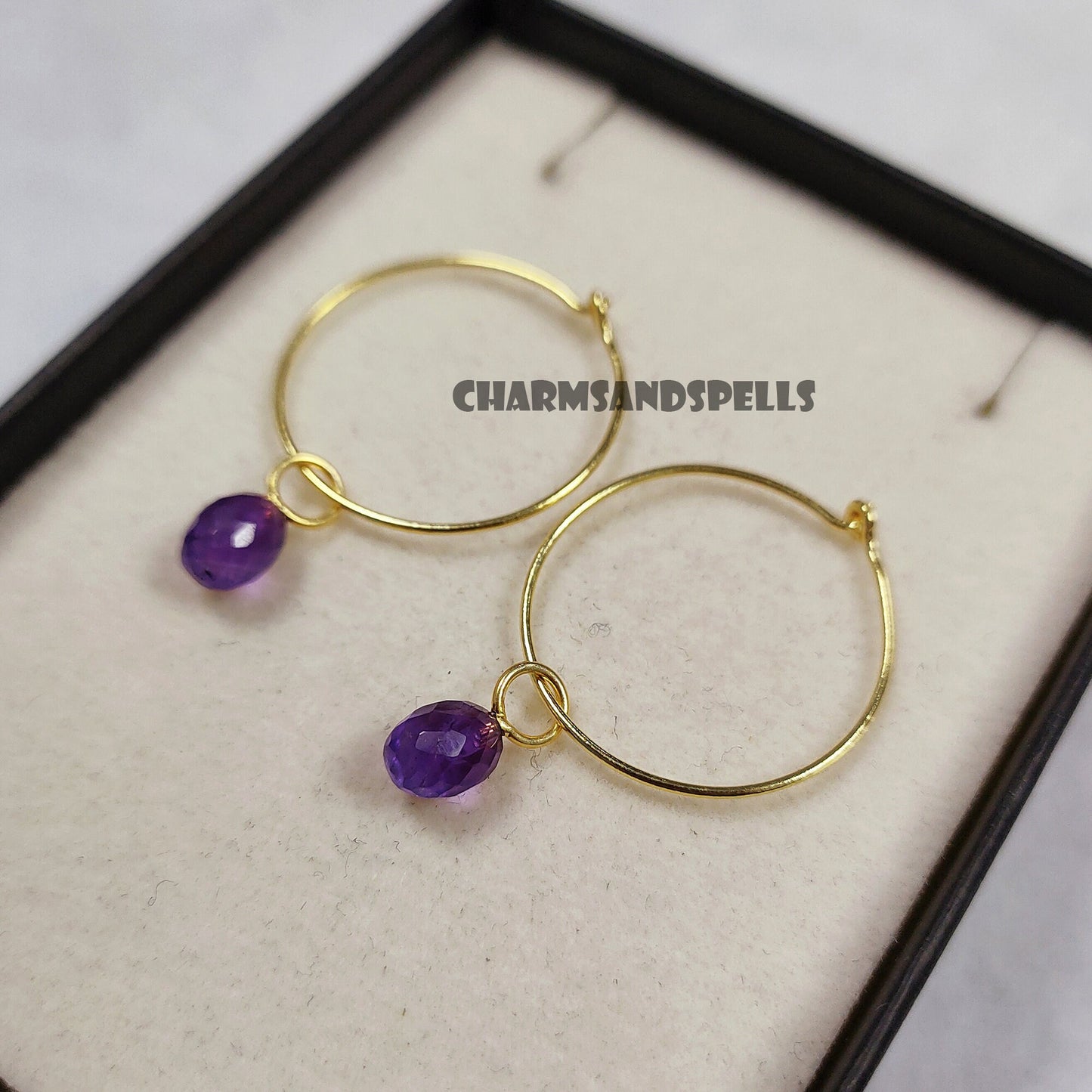 Dainty Amethyst Hoop Earrings