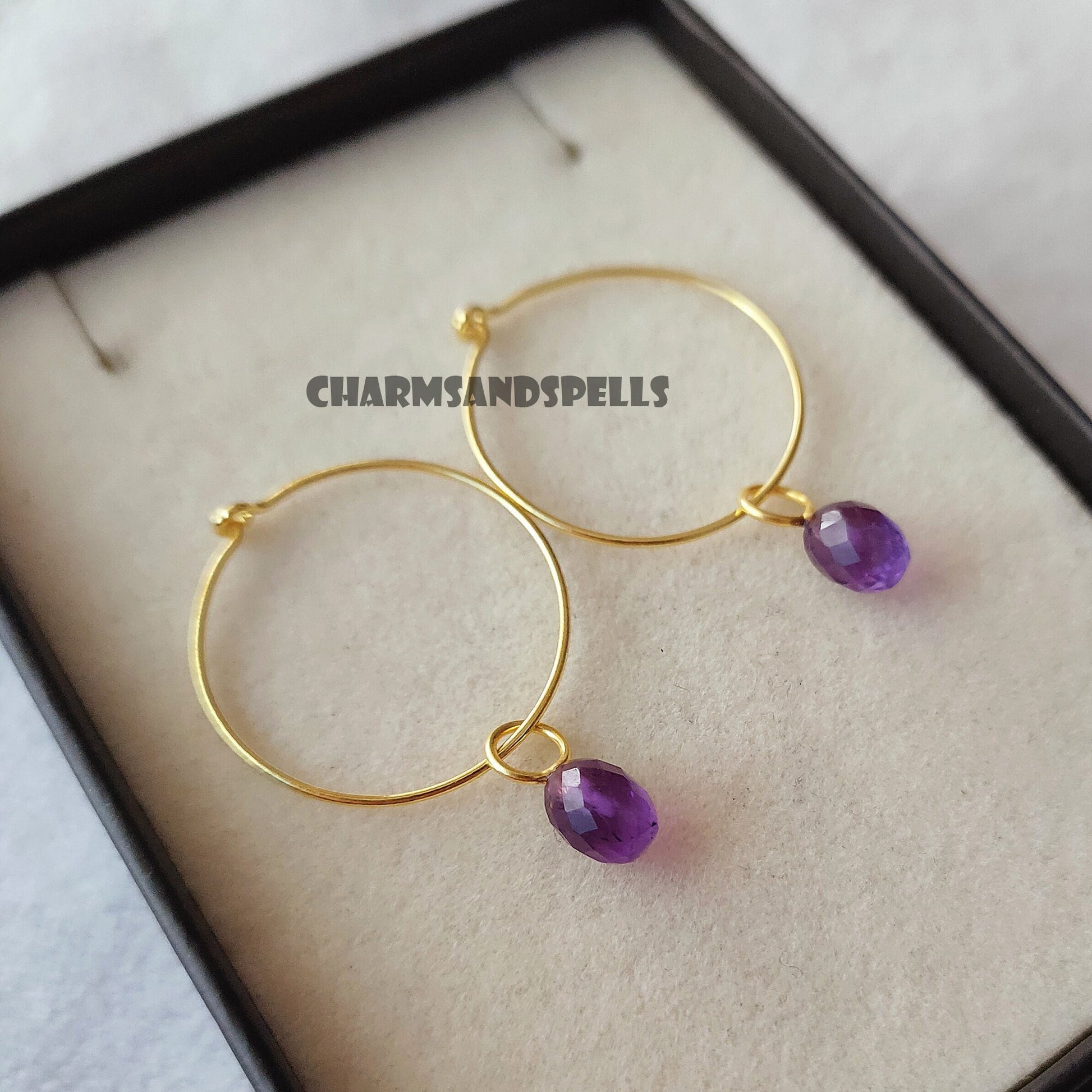 Dainty Amethyst Hoop Earrings
