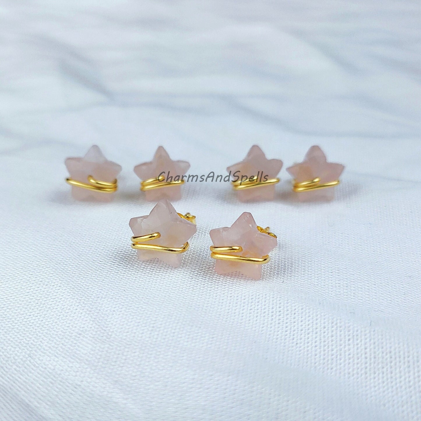 Natural Rose Quartz Star Earrings In 925 Sterling Silver