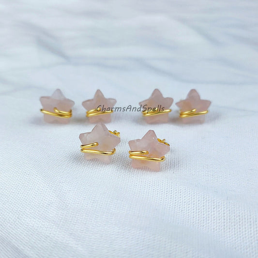 Natural Rose Quartz Star Earrings In 925 Sterling Silver