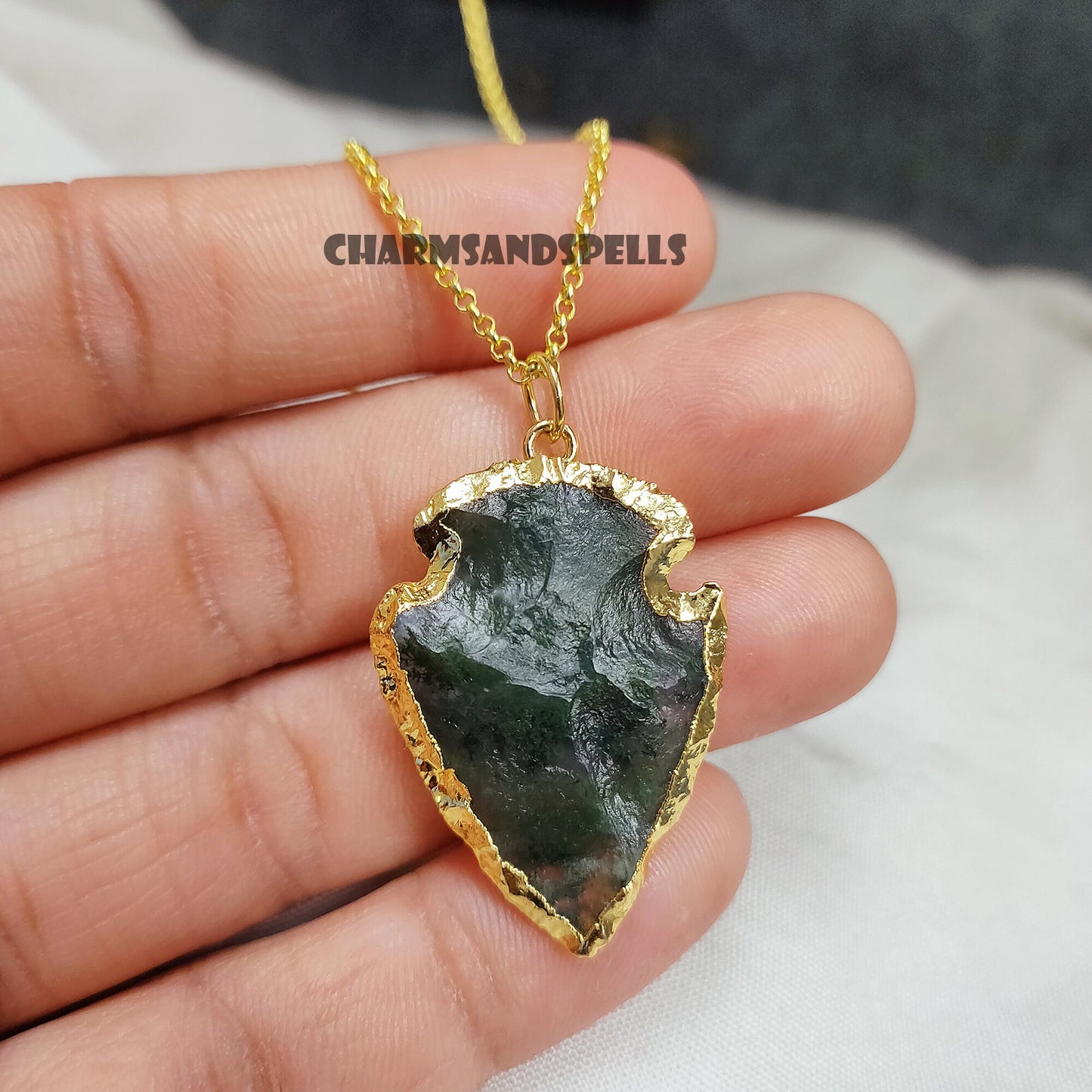 Moss Agate Arrowhead Pendant