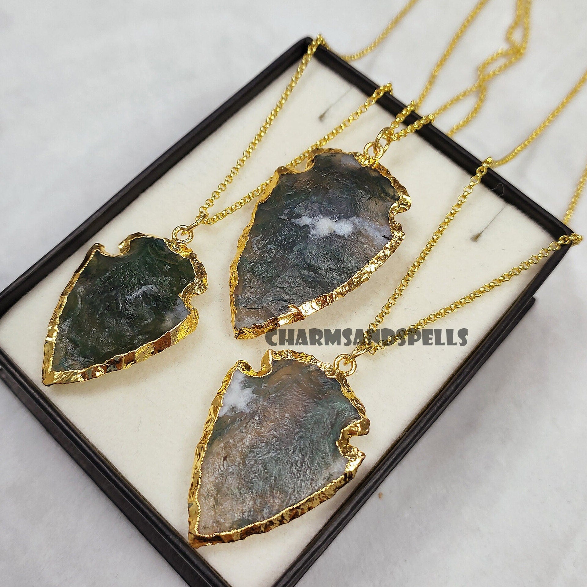 Moss Agate Arrowhead Pendant