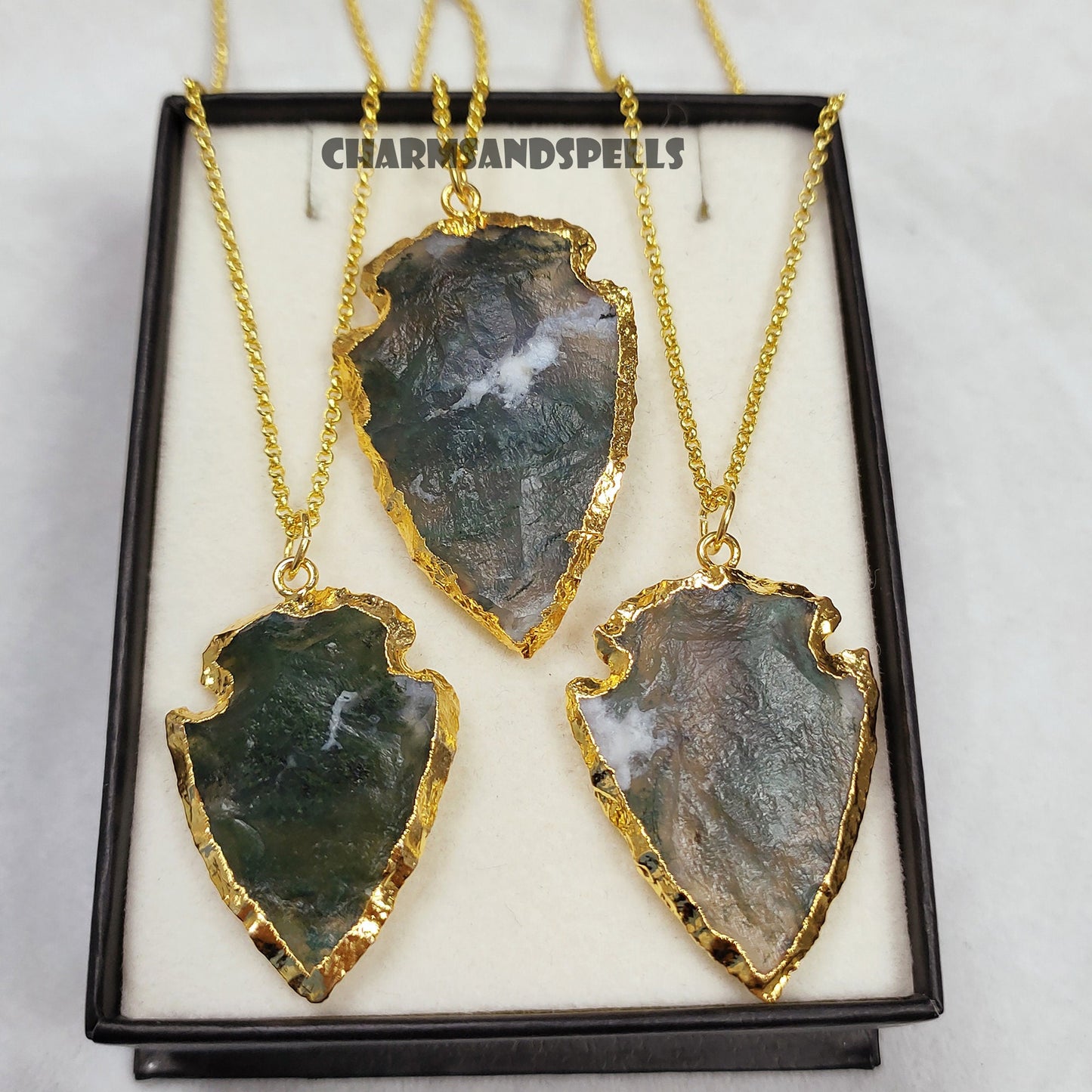 Moss Agate Arrowhead Pendant
