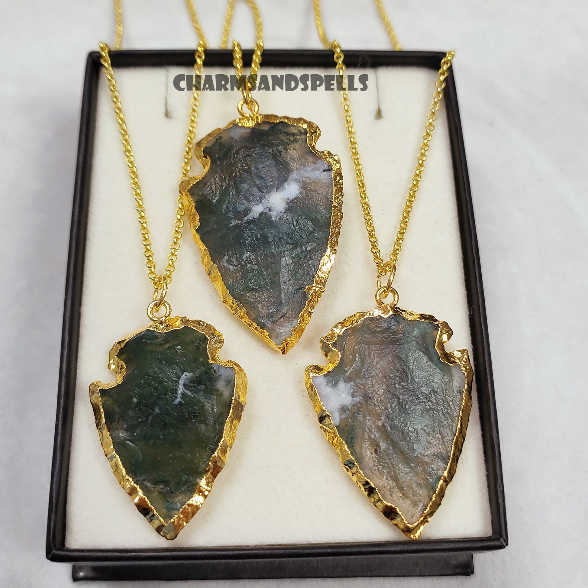Moss Agate Arrowhead Pendant