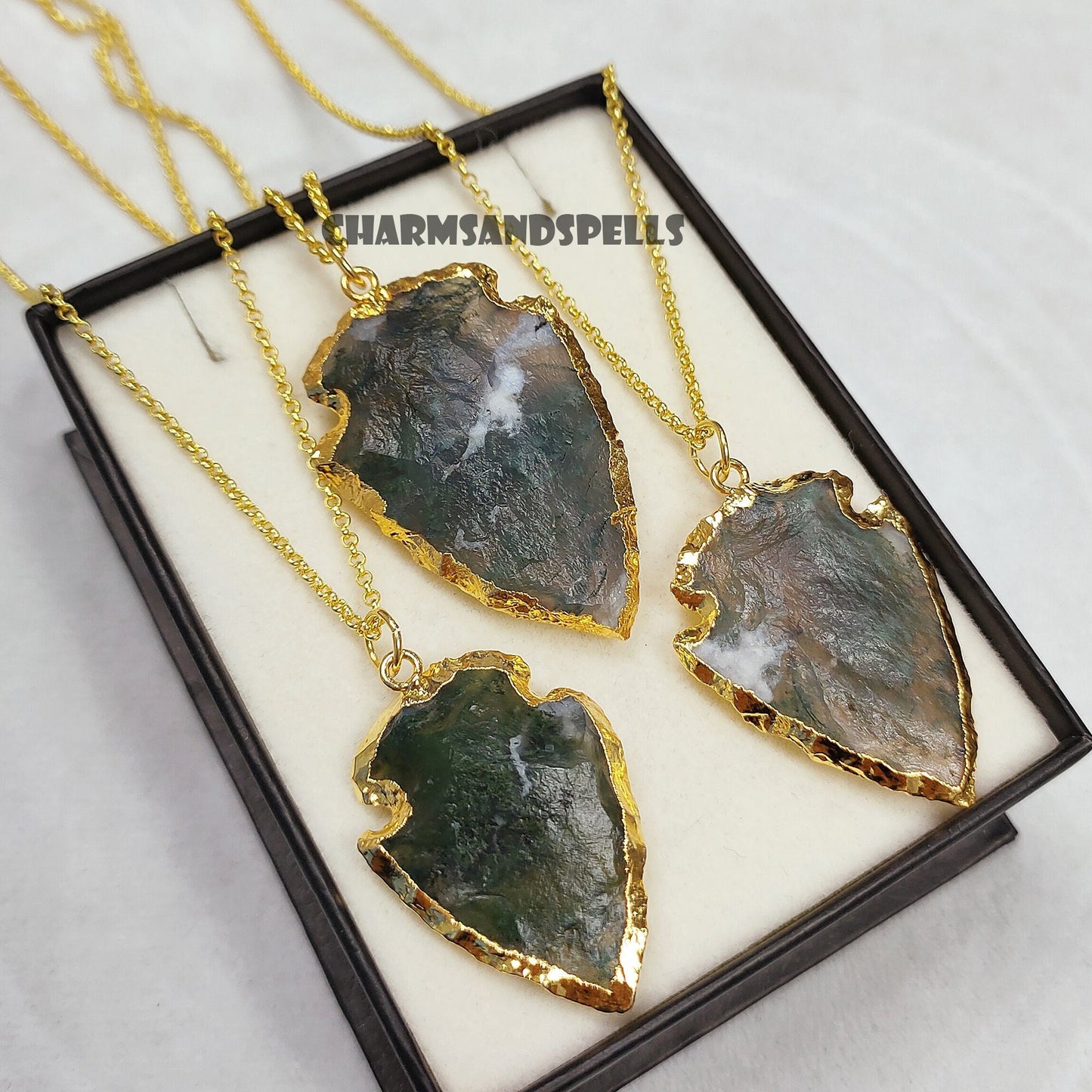 Moss Agate Arrowhead Pendant