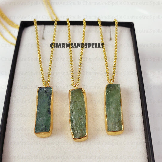 Raw Green Kyanite Necklace | 18k Gold Plated Healing Stone | Jewelry Gift