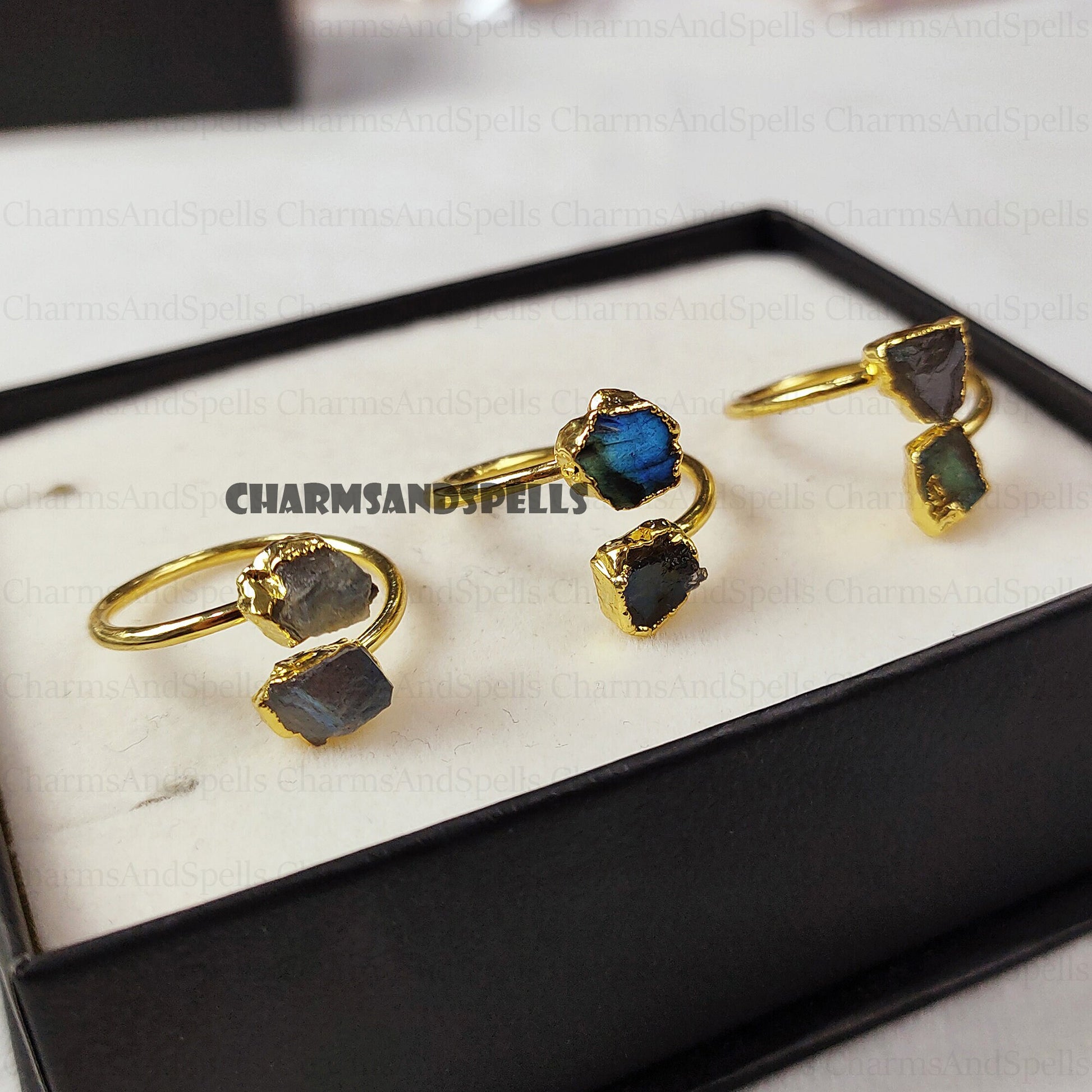 Natural Raw Labradorite Statement Ring