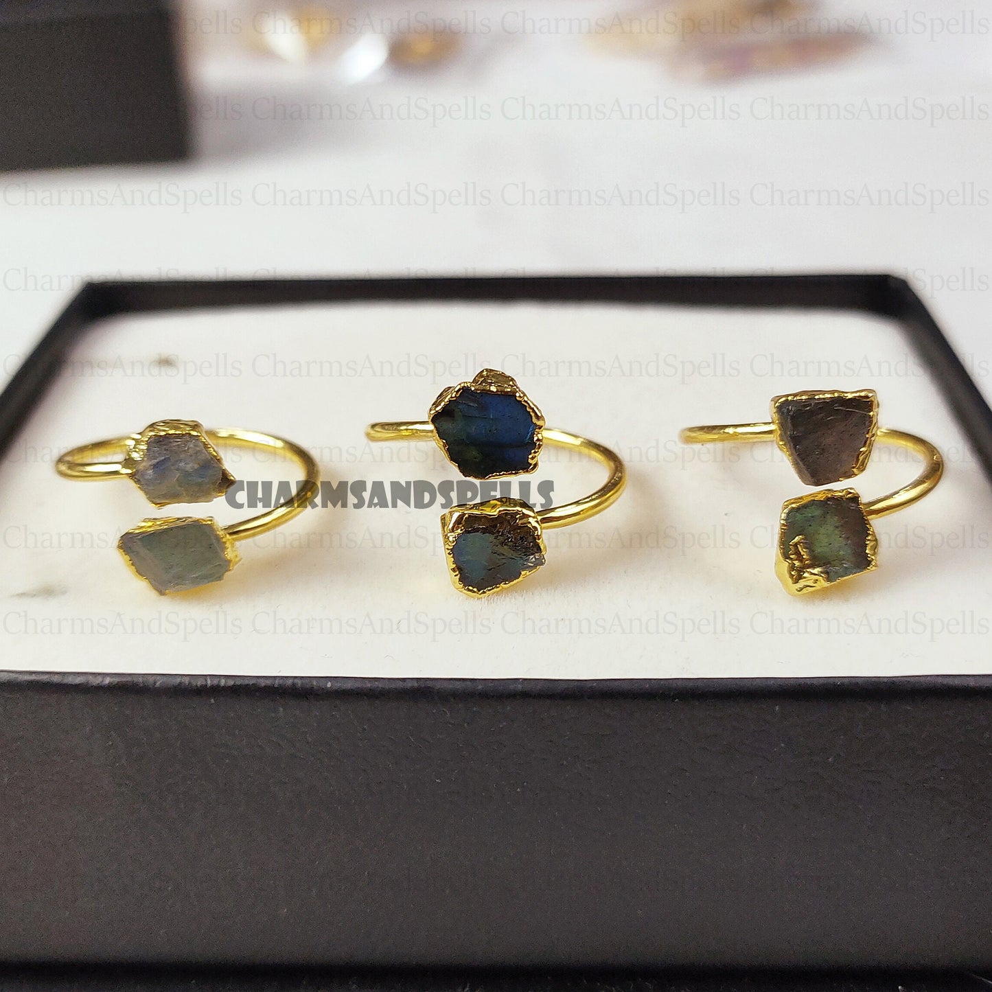 Natural Raw Labradorite Statement Ring