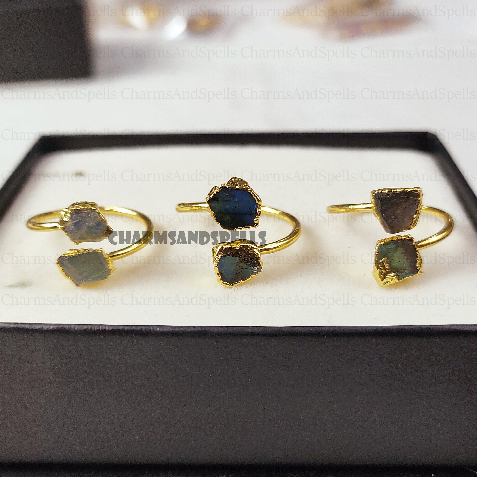 Natural Raw Labradorite Statement Ring