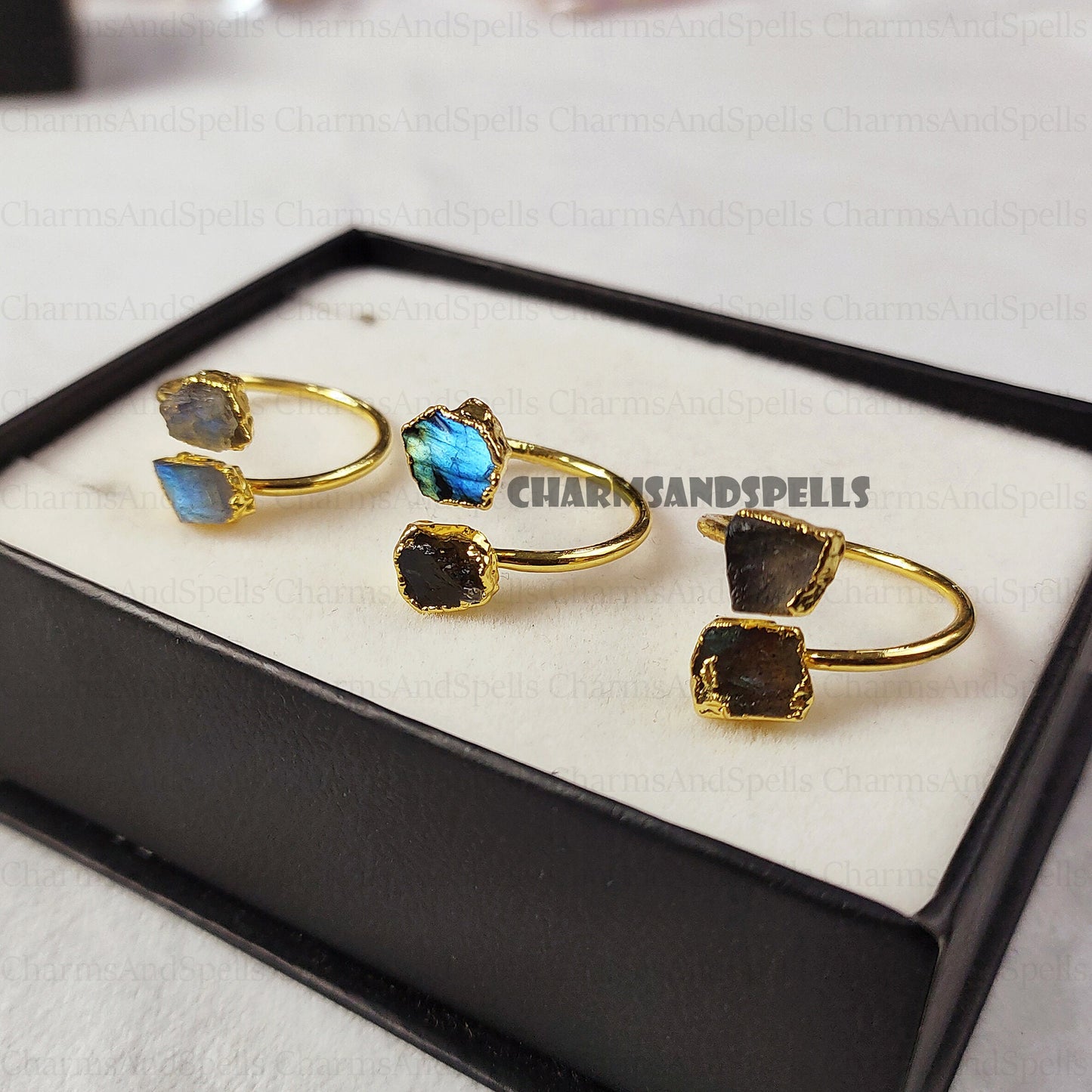 Natural Raw Labradorite Statement Ring