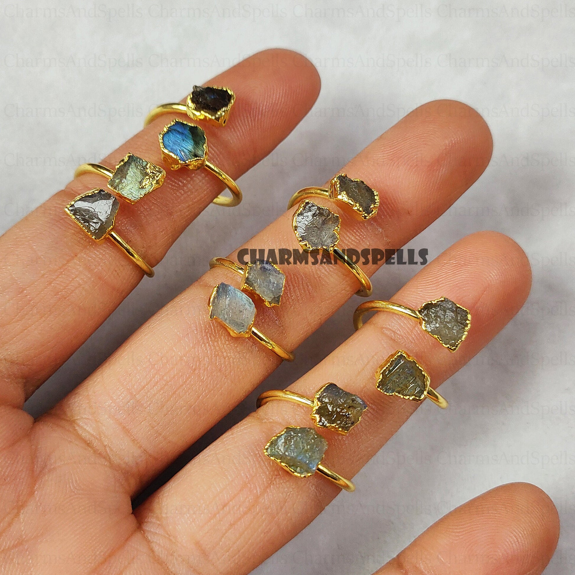 Natural Raw Labradorite Statement Ring