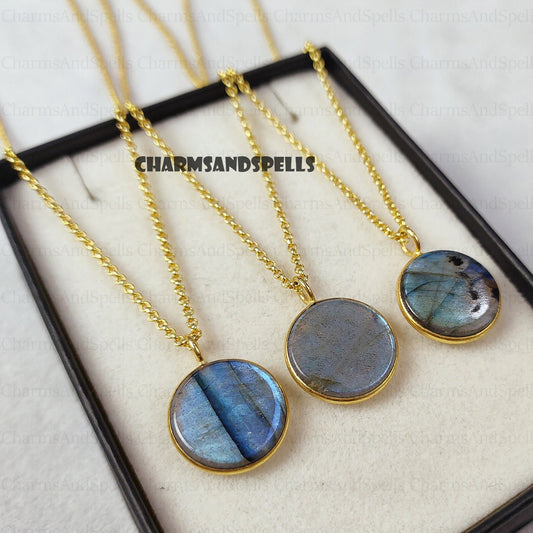 Bohemian Labradorite Coin Shape Pendent Necklace