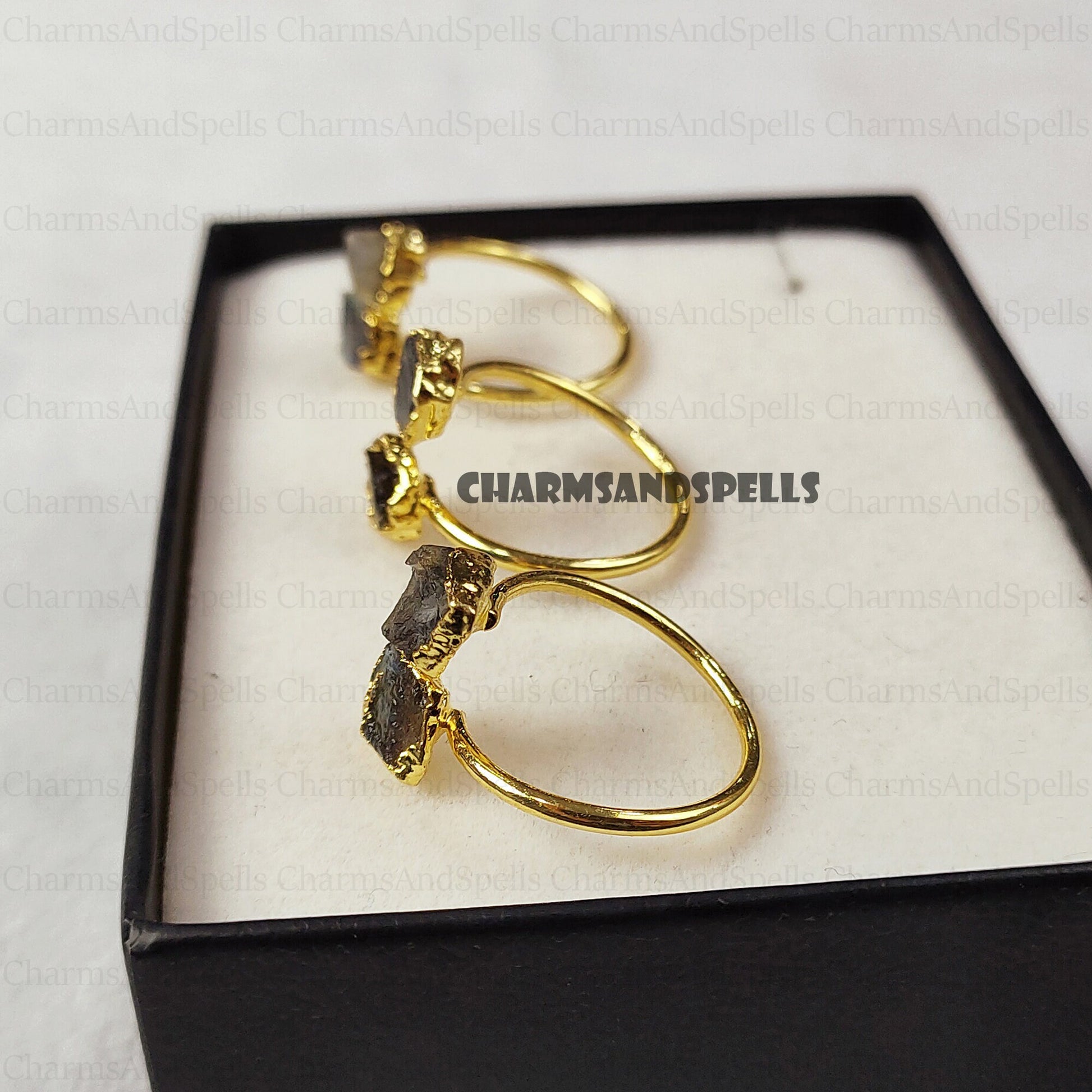 Natural Raw Labradorite Statement Ring