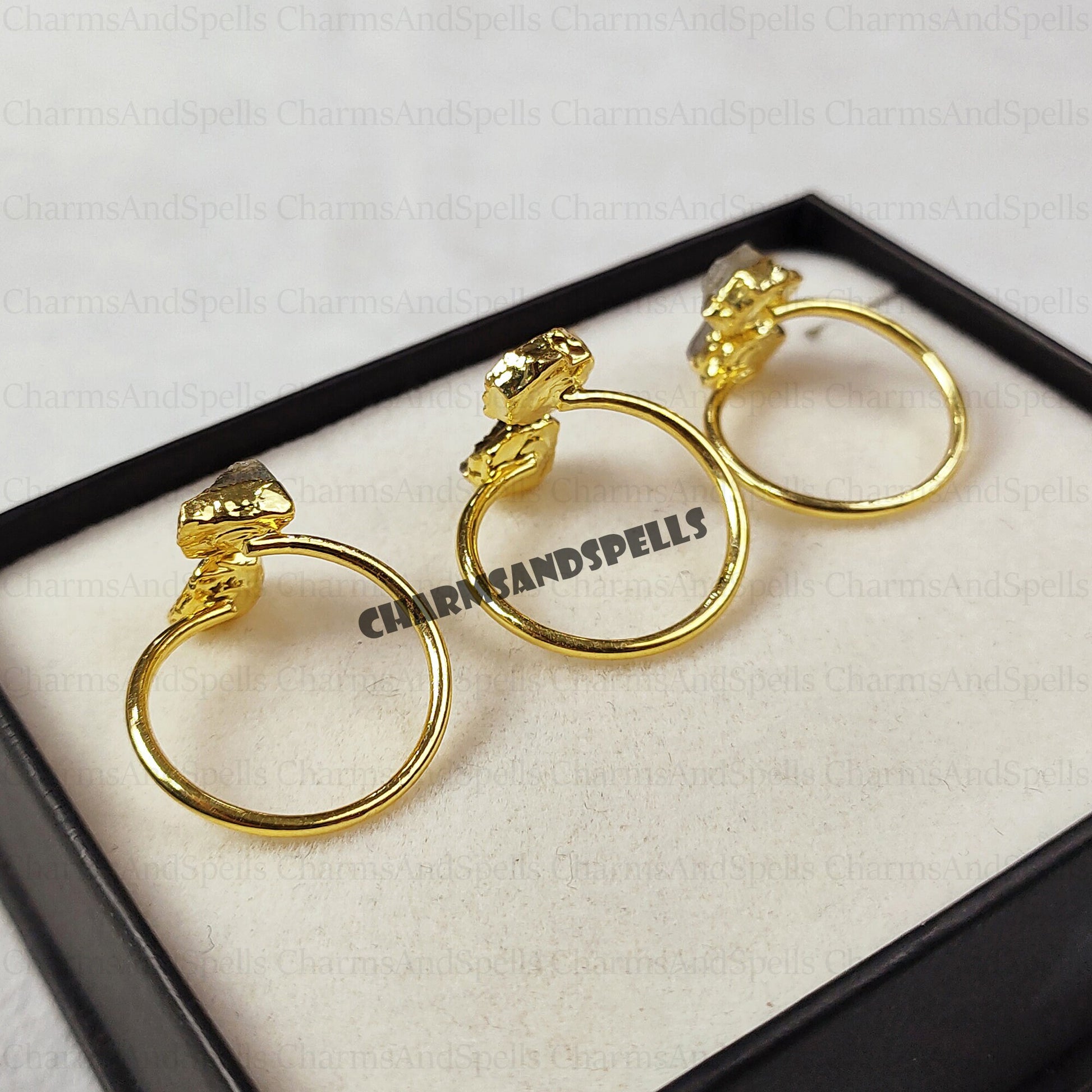 Natural Raw Labradorite Statement Ring