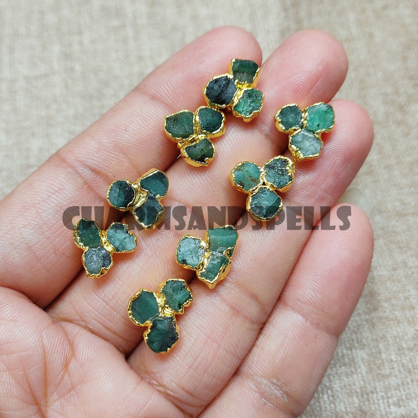 Natural Raw Emerald Three Stud Earrings, May Birthstone