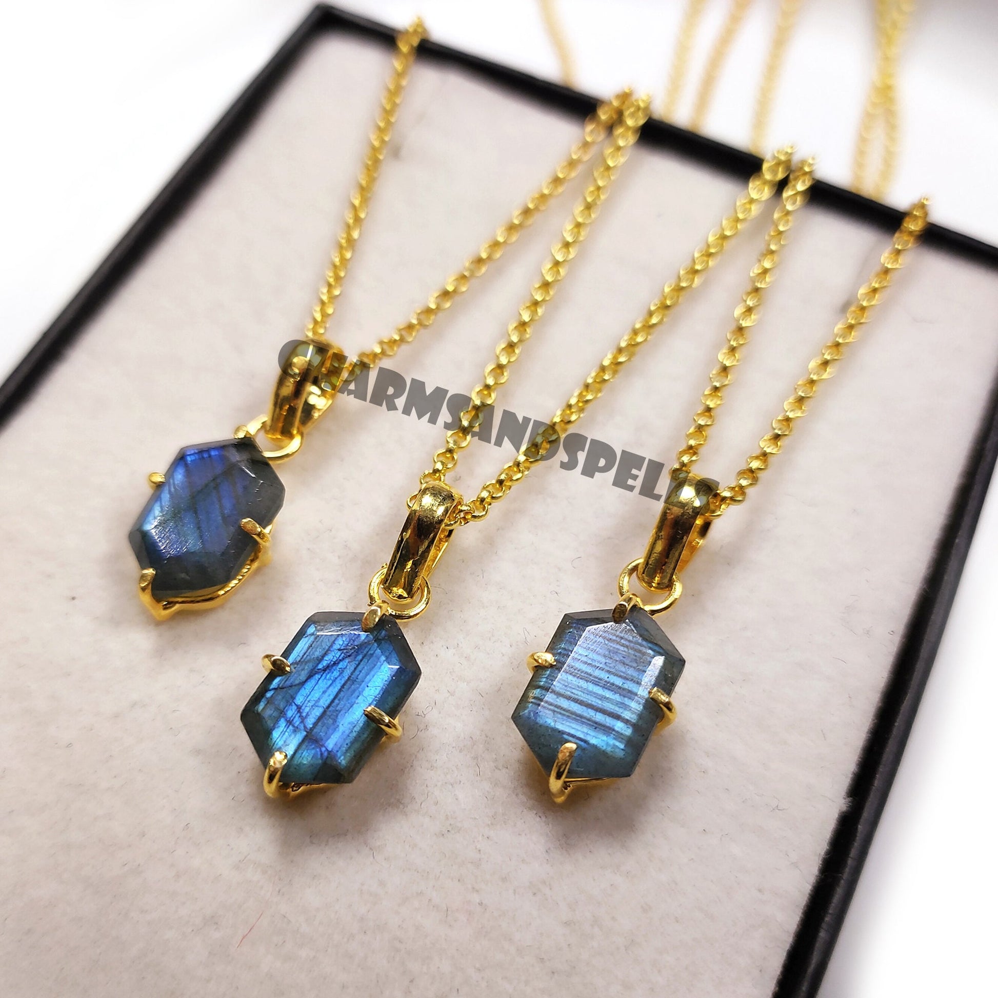 Natural Labradorite Hexagon Necklace