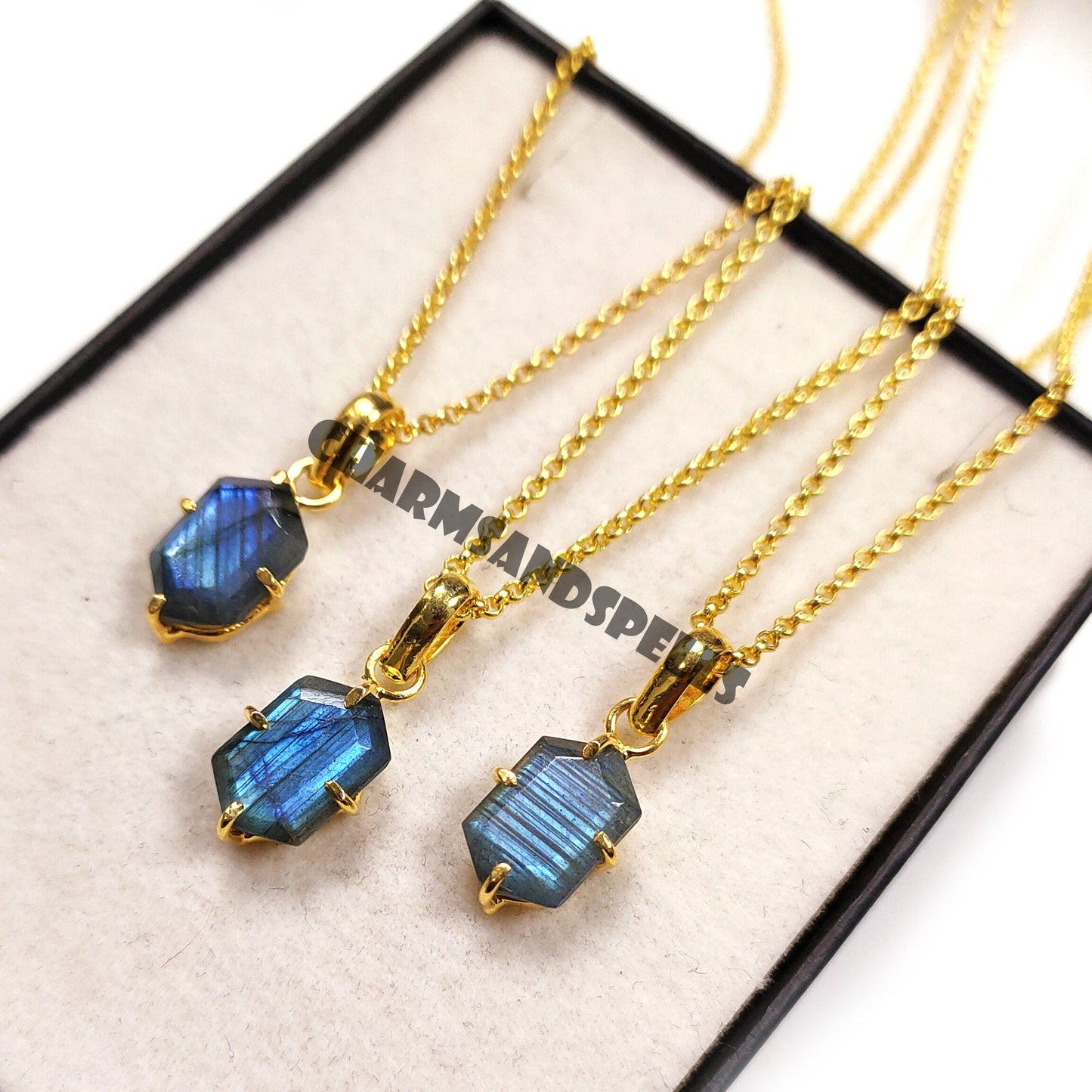 Natural Labradorite Hexagon Necklace