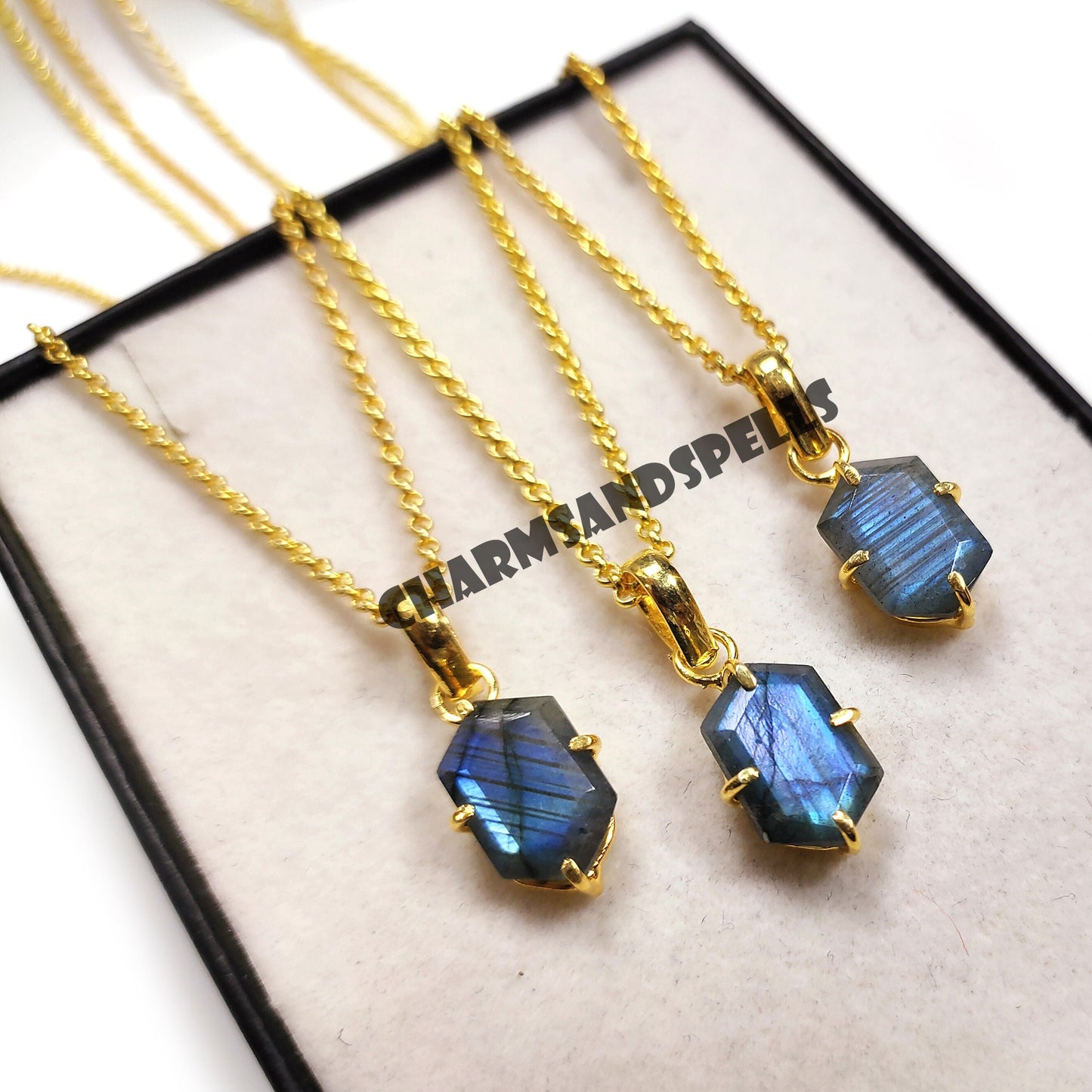 Natural Labradorite Hexagon Necklace