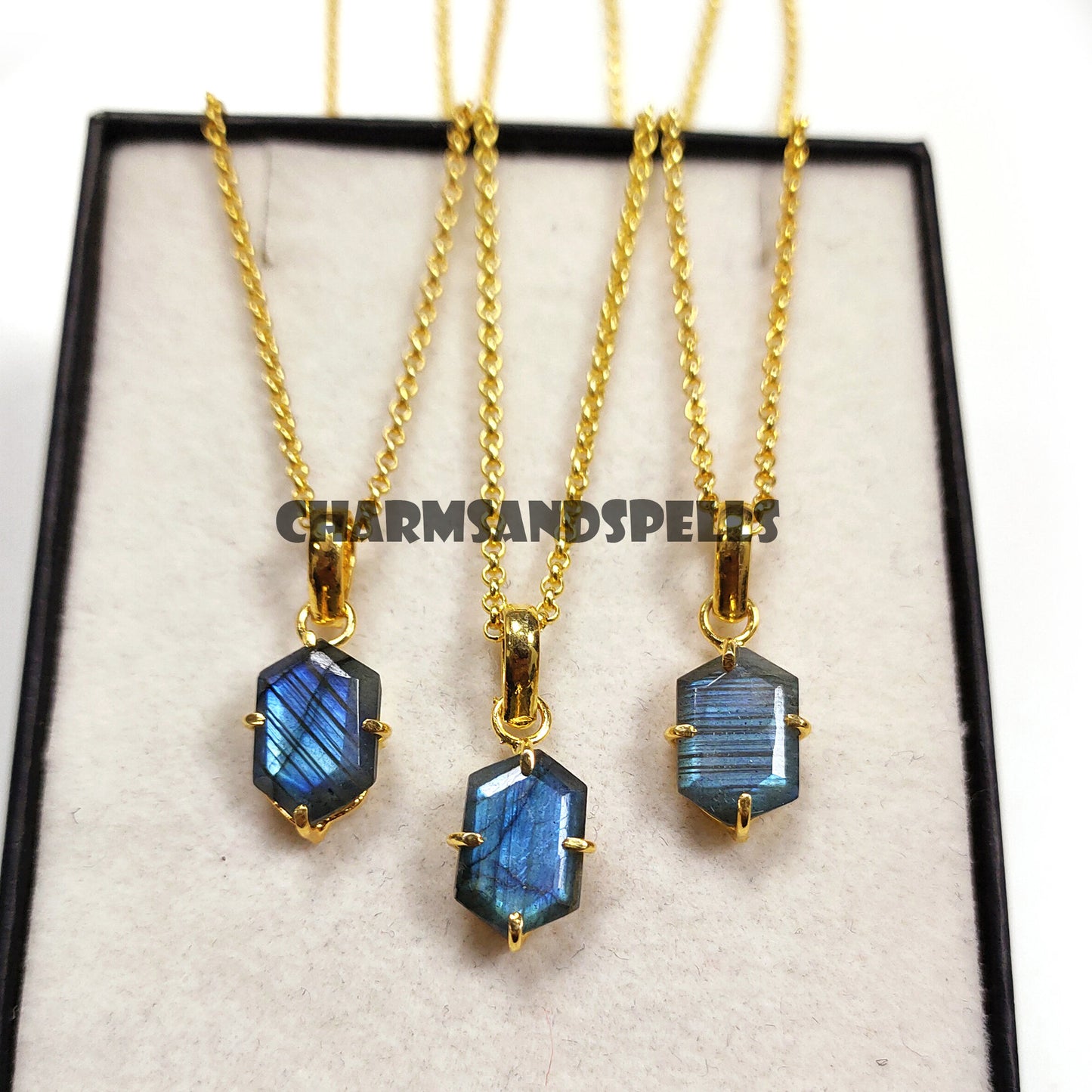 Natural Labradorite Hexagon Necklace