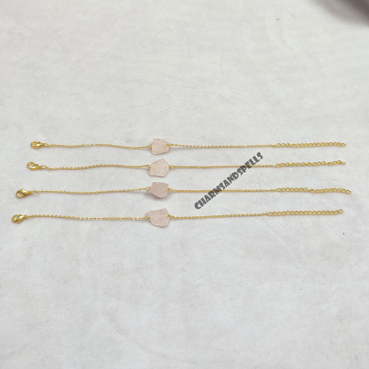 Raw Rose Quartz Bracelet, Gold Plated Crystal Jewelry, Natural Rough Stone Bracelet, Gift for Her