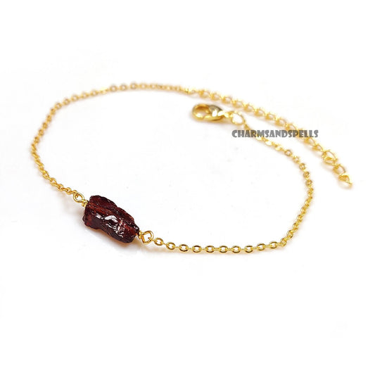 Natural Red Garnet Bracelet | Raw January Birthstone Jewelry | Valentine Gift