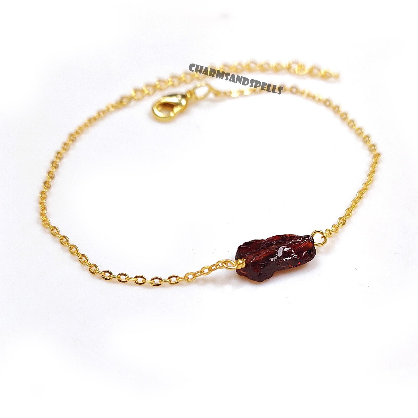 Natural Red Garnet Bracelet | Raw January Birthstone Jewelry | Valentine Gift