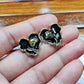 Black Enamel Rose Earrings Gold Plated, Gothic Vintage Floral Studs, Handmade Gift