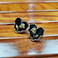 Black Enamel Rose Earrings Gold Plated, Gothic Vintage Floral Studs, Handmade Gift