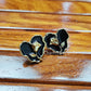 Black Enamel Rose Earrings Gold Plated, Gothic Vintage Floral Studs, Handmade Gift