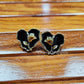 Black Enamel Rose Earrings Gold Plated, Gothic Vintage Floral Studs, Handmade Gift