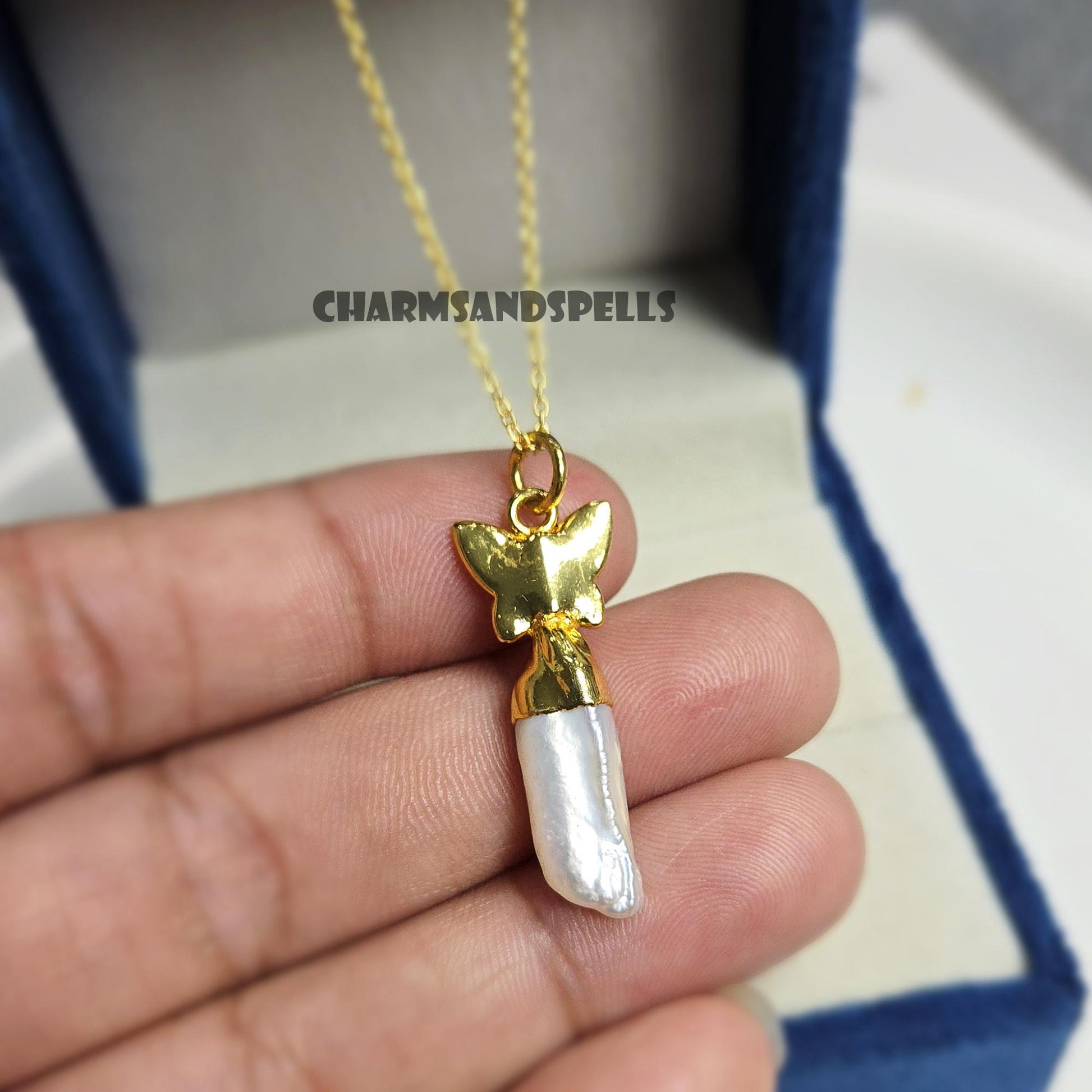 Vintage Freshwater Pearl Butterfly Necklace