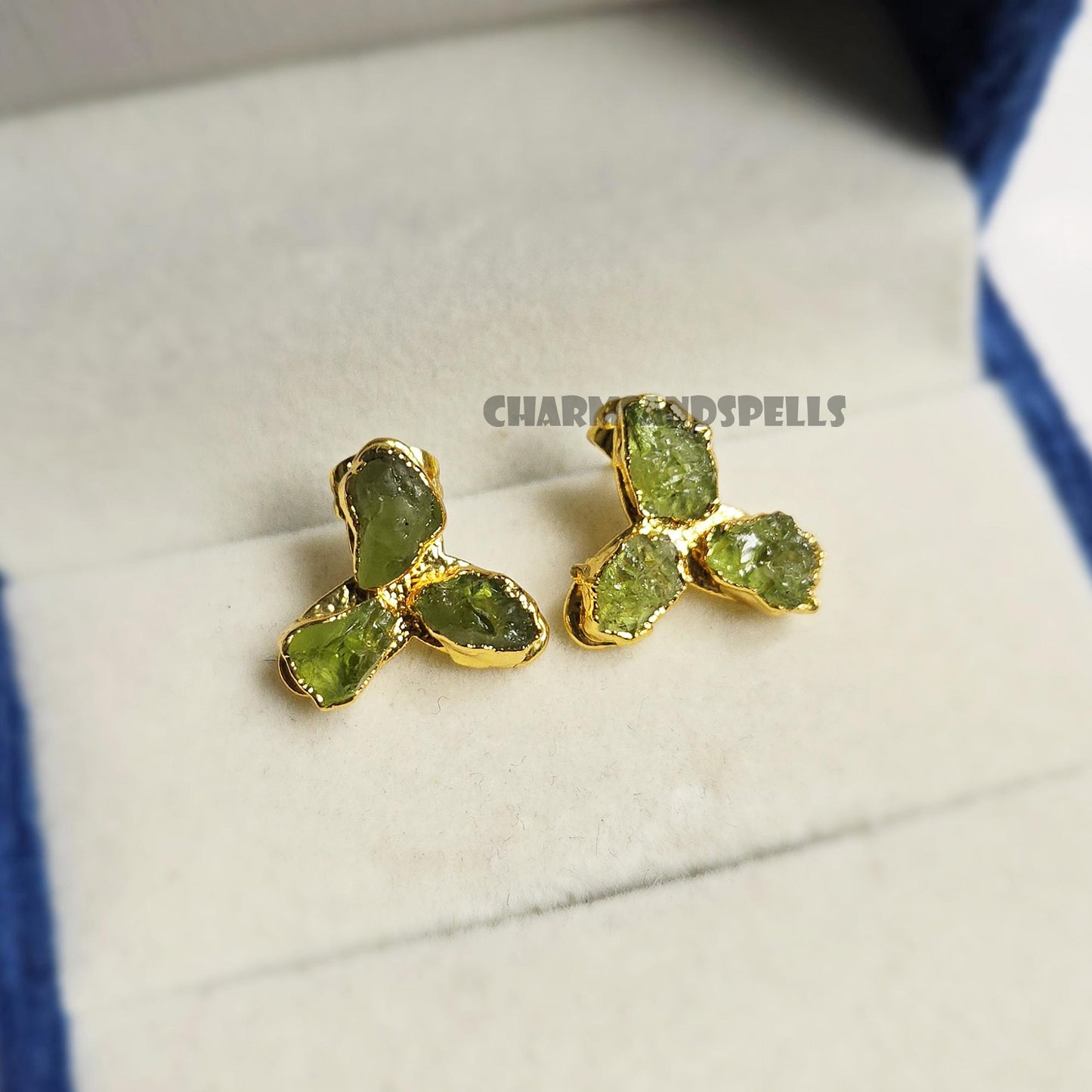 Raw Peridot Stud Earrings Necklace