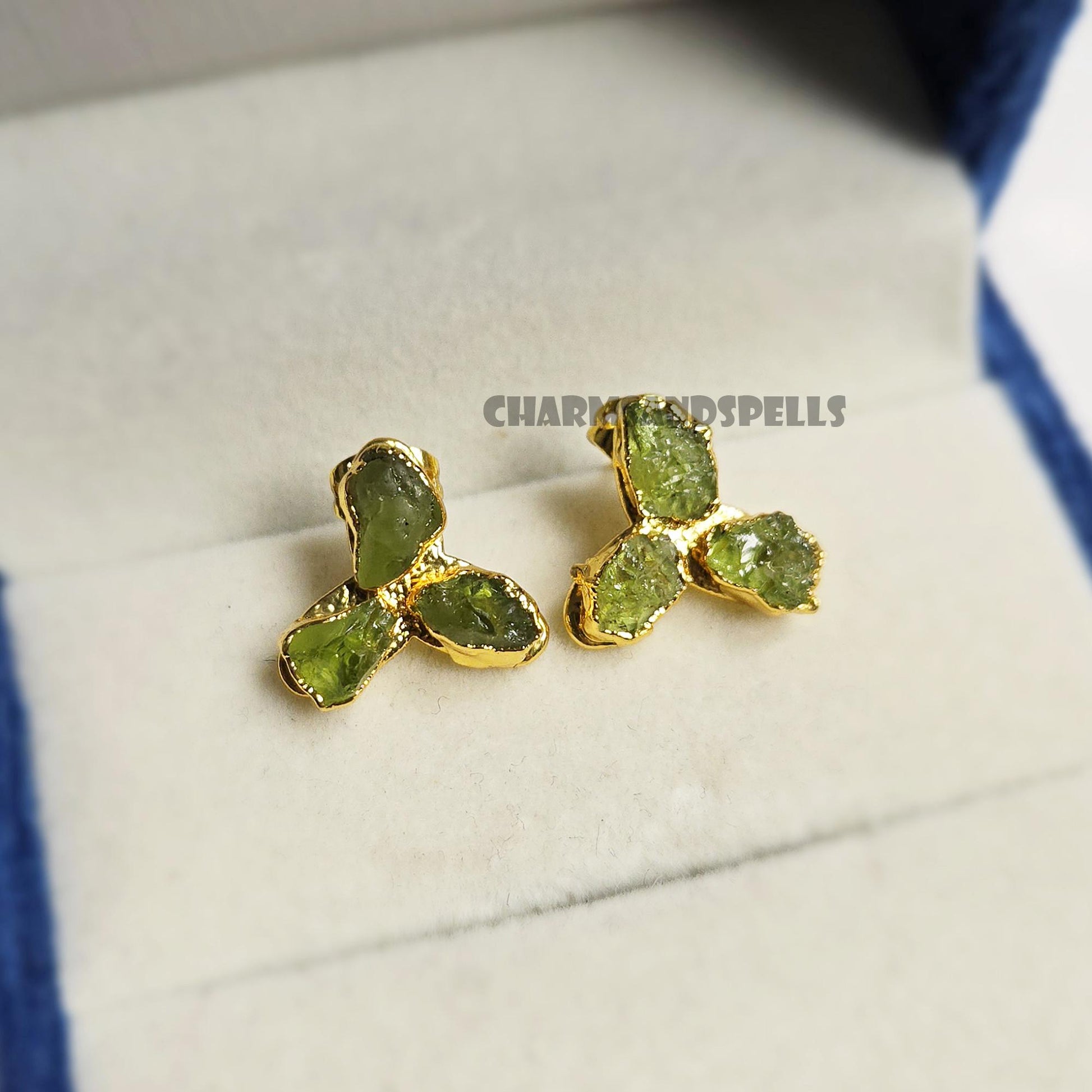 Raw Peridot Stud Earrings Necklace