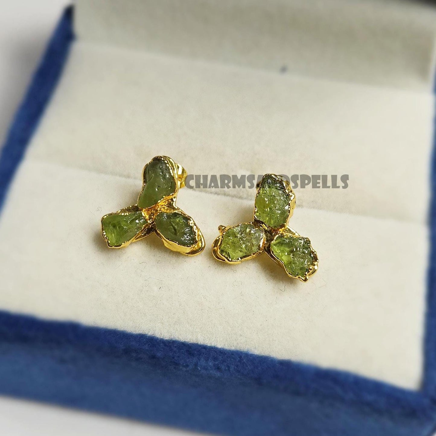 Raw Peridot Stud Earrings Necklace