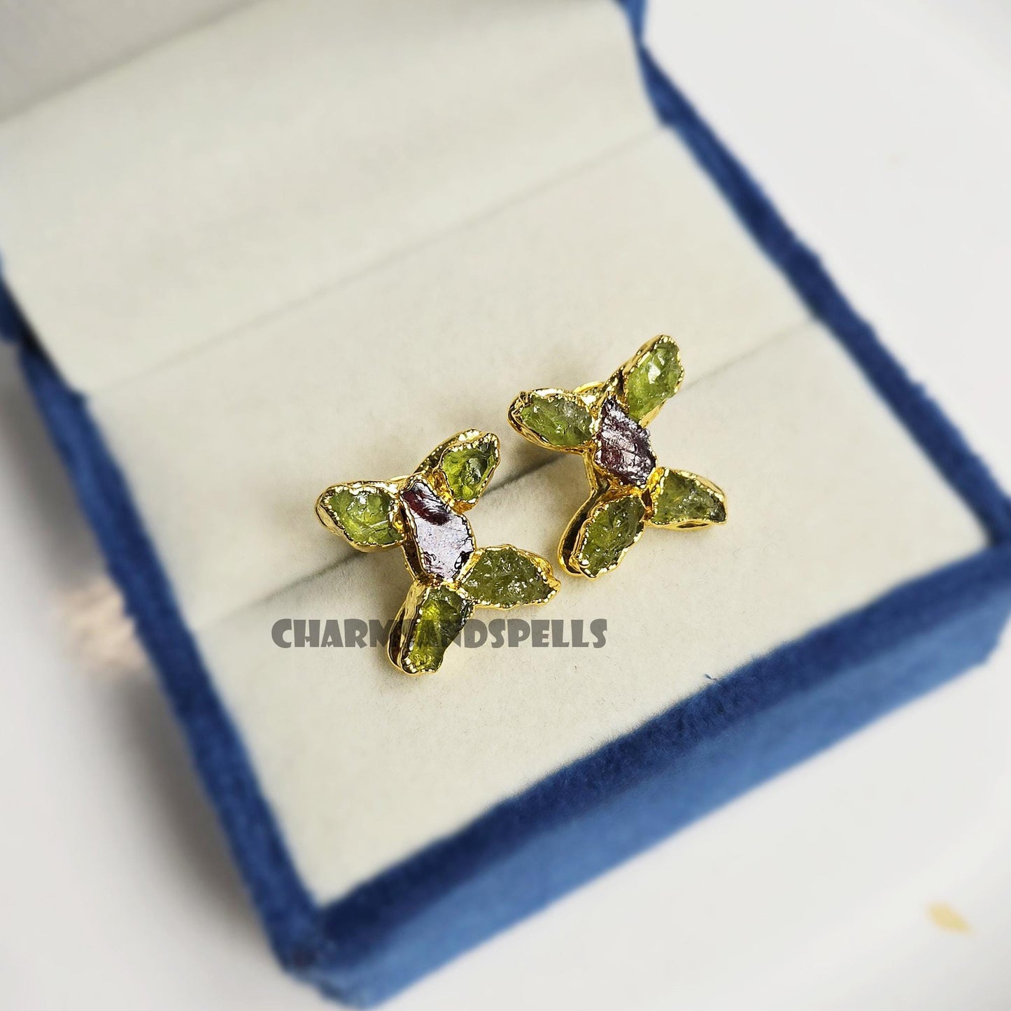 Heaven's Butterfly Peridot Garnet Stud