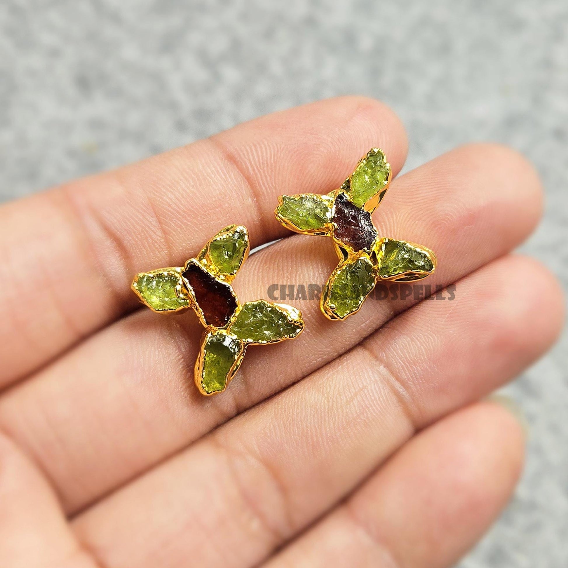 Heaven's Butterfly Peridot Garnet Stud