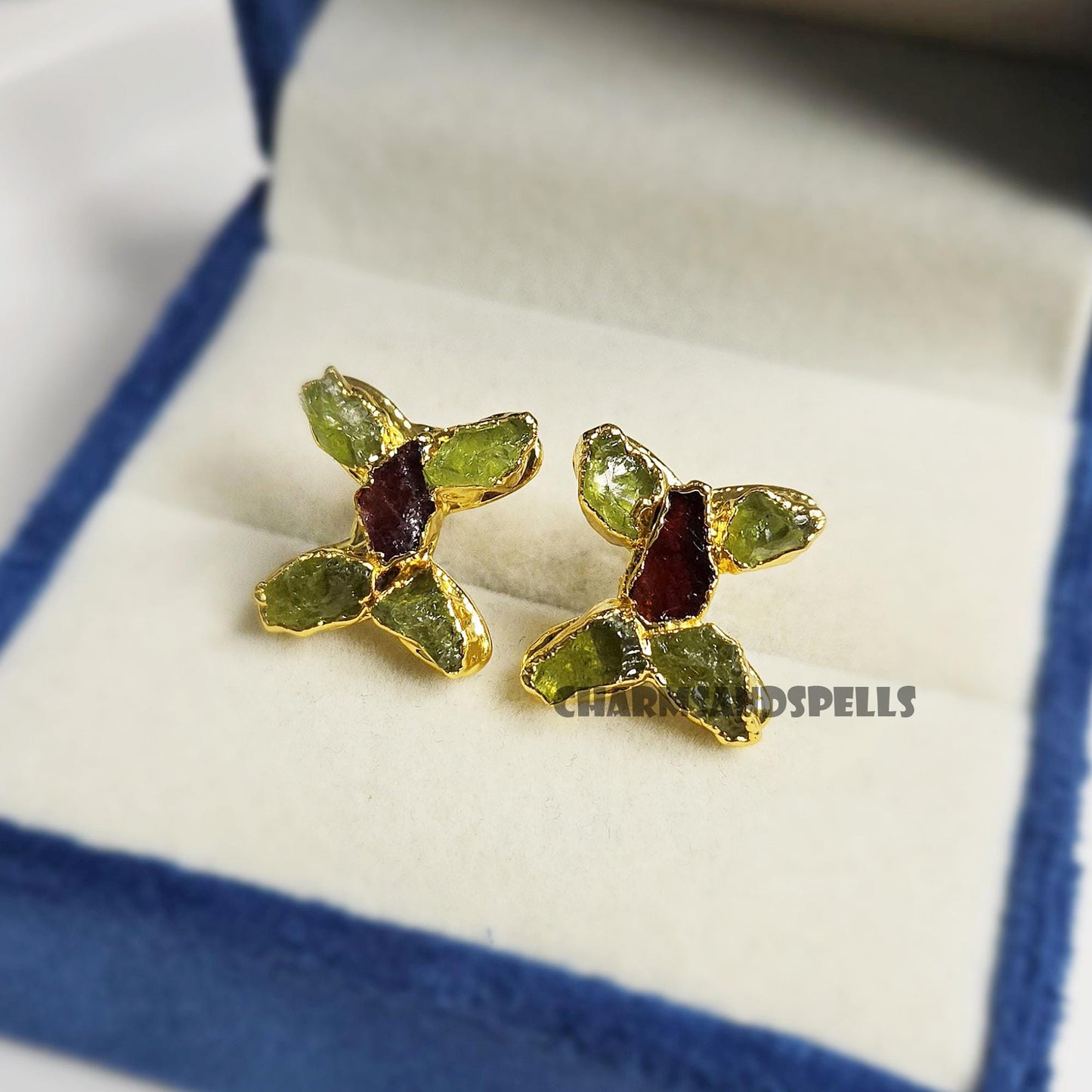 Heaven's Butterfly Peridot Garnet Stud