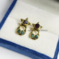 Celestial Alchemy Raw Stone Earrings| Emerald & Garnet Studs| Moon Star Healing Jewelry