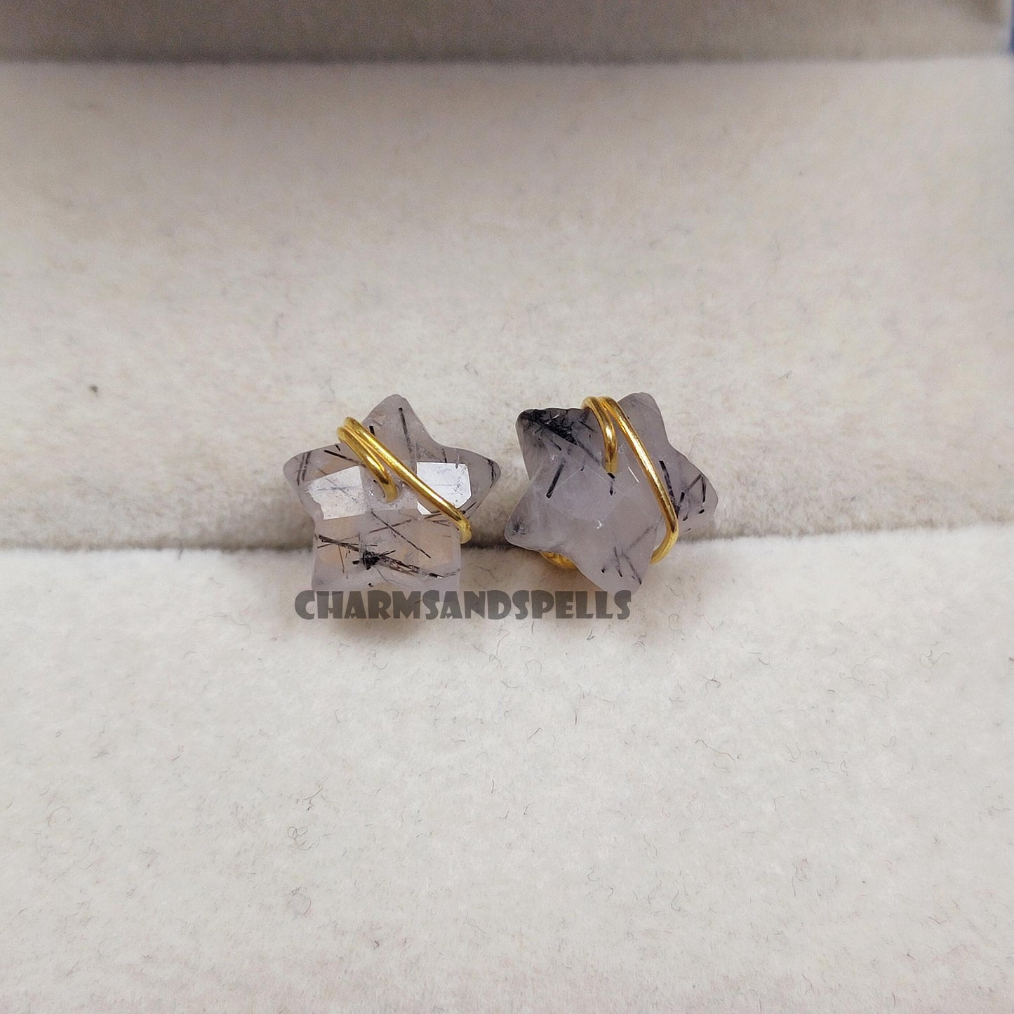 Black Rutilated Quartz Star Studs