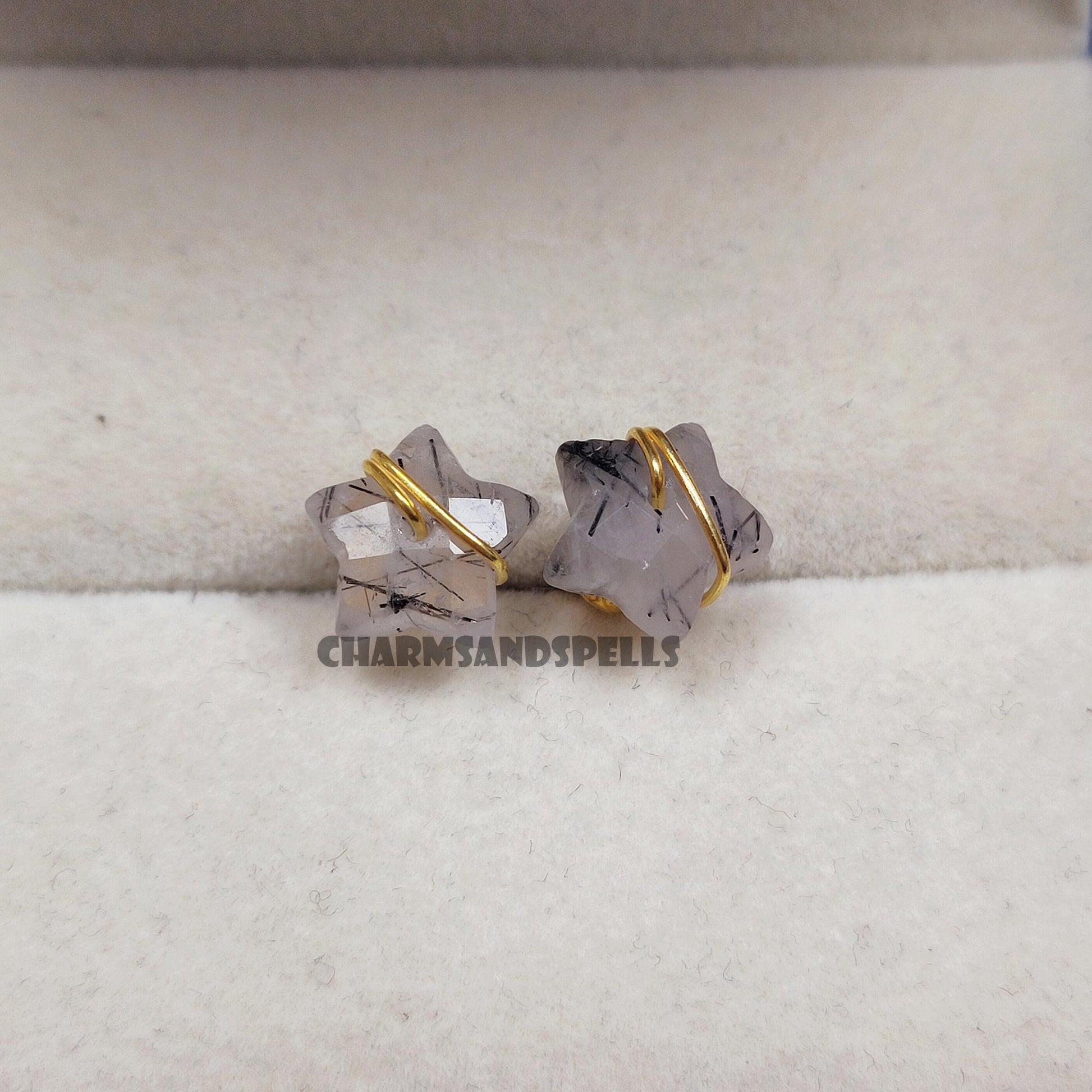 Black Rutilated Quartz Star Studs