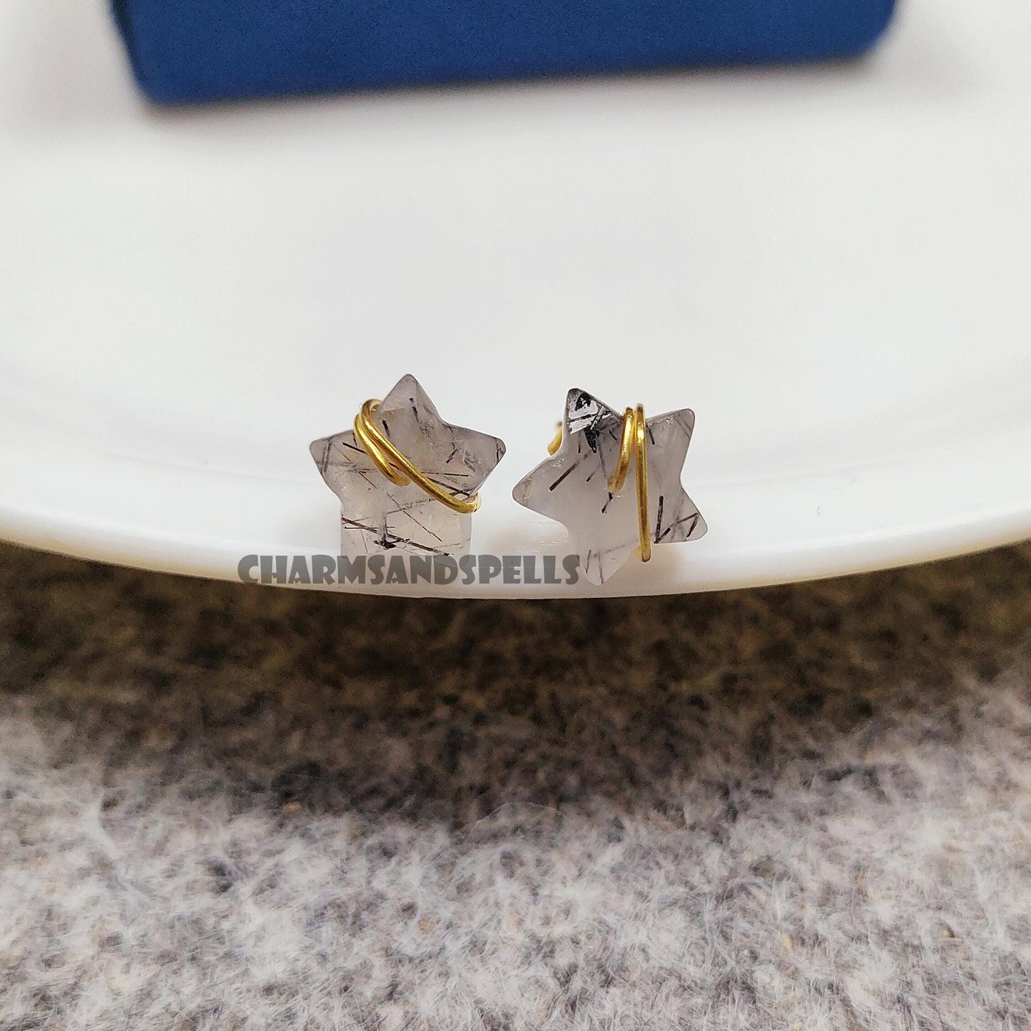 Black Rutilated Quartz Star Studs