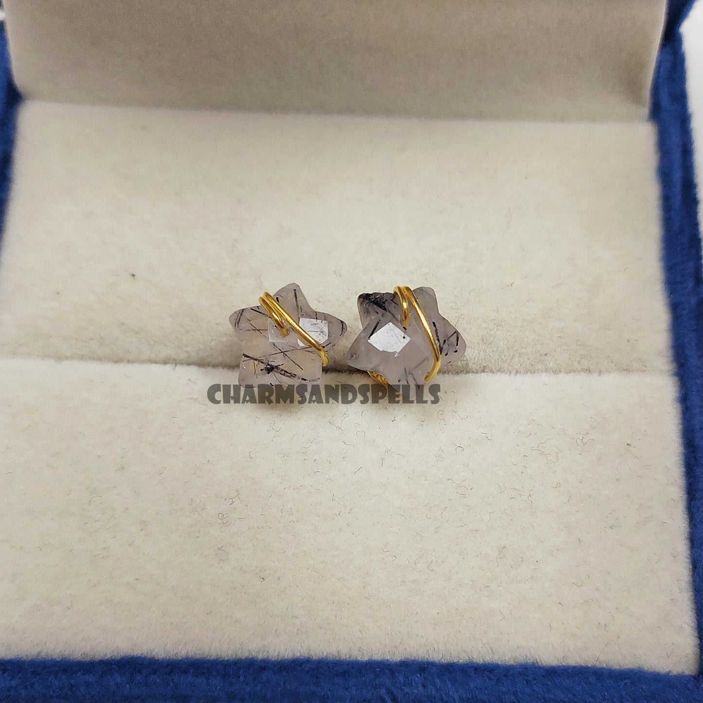 Black Rutilated Quartz Star Studs