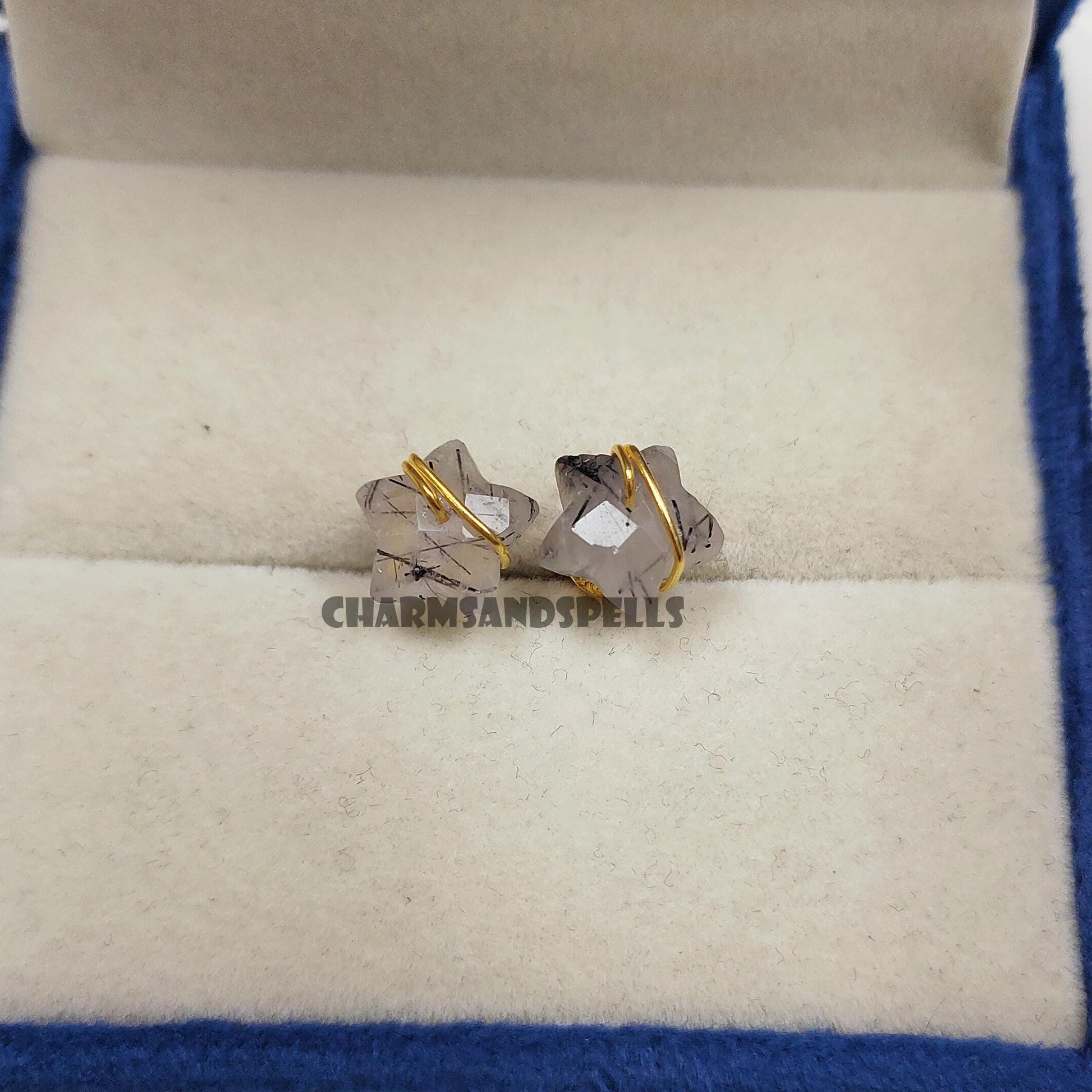 Black Rutilated Quartz Star Studs