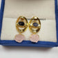 Divine Eye Rough Black Tourmaline & Rose Quartz Earrings| 14K Gold Plated