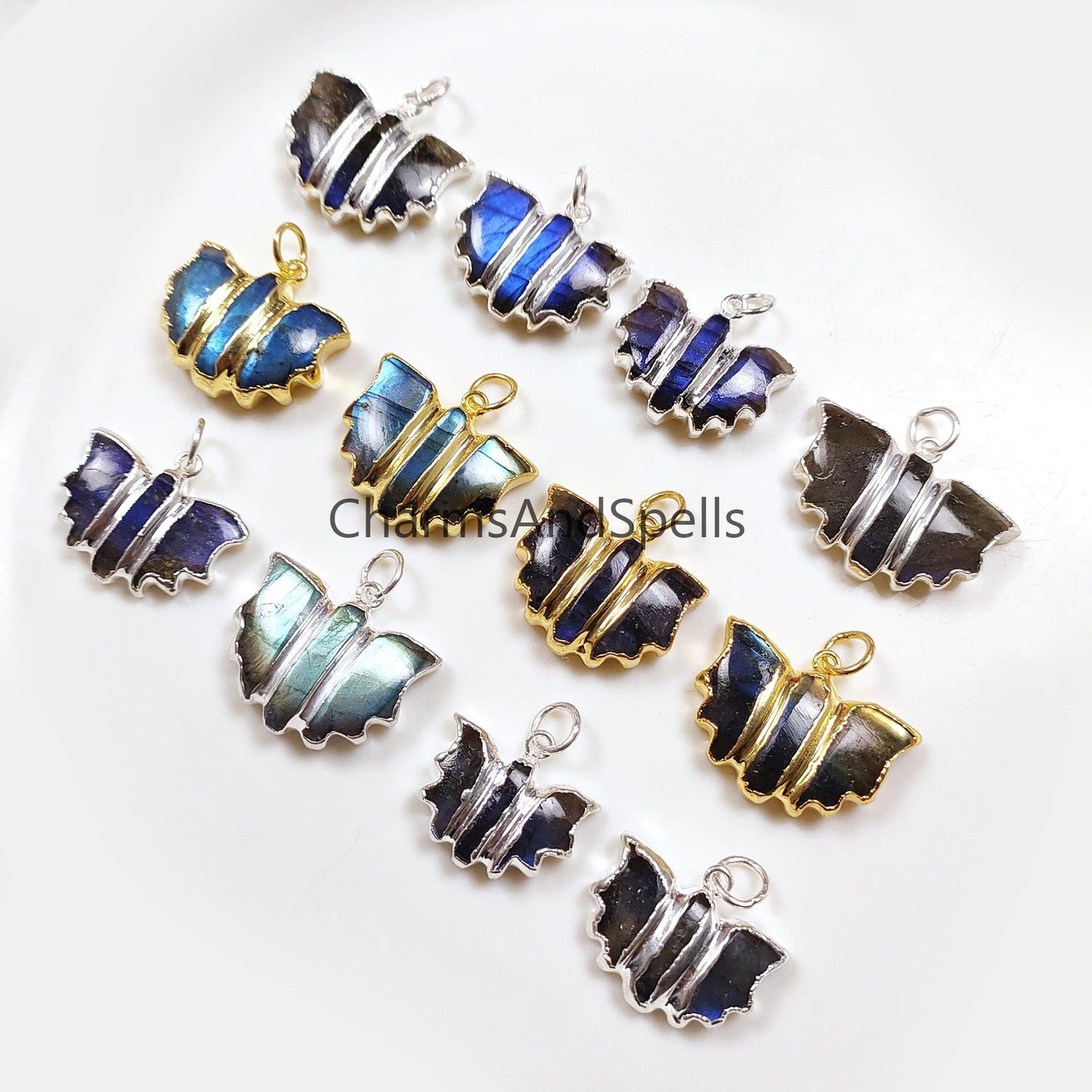 Labradorite Bat Necklace| Reiki Infused Crystal Jewelry| 14K Gold Gothic