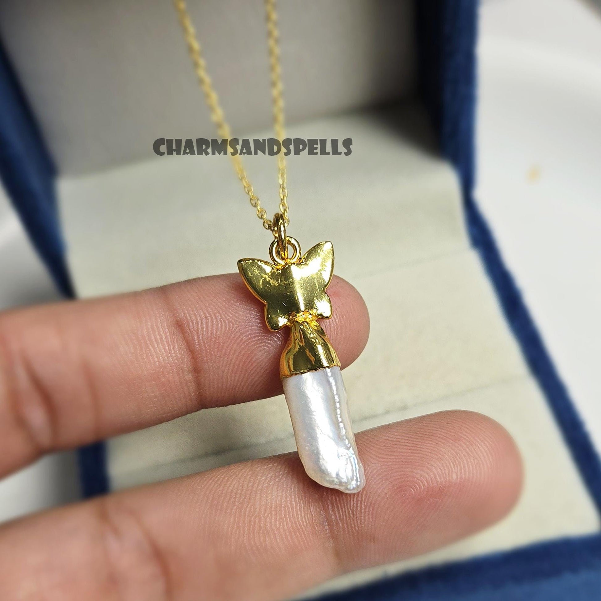 Vintage Freshwater Pearl Butterfly Necklace